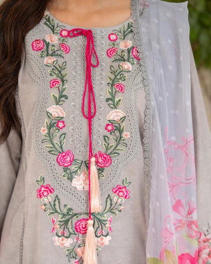 Cloud Grey Embroidered Farshi Shalwar Suit