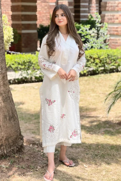 Schiffli Embroidered Winter Kurta Set