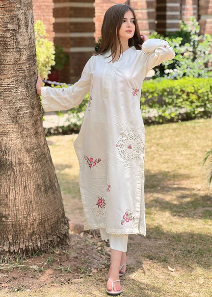Schiffli Embroidered Winter Kurta Set
