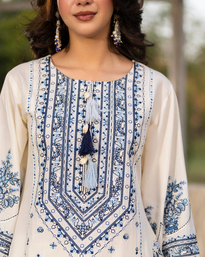 Ladies Embroidered off White cotton farshi Shalwar Kameez Online in UK USA Canada