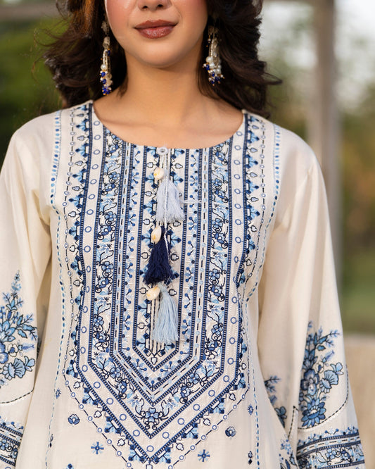 Ladies Embroidered off White cotton farshi Shalwar Kameez Online in UK USA Canada