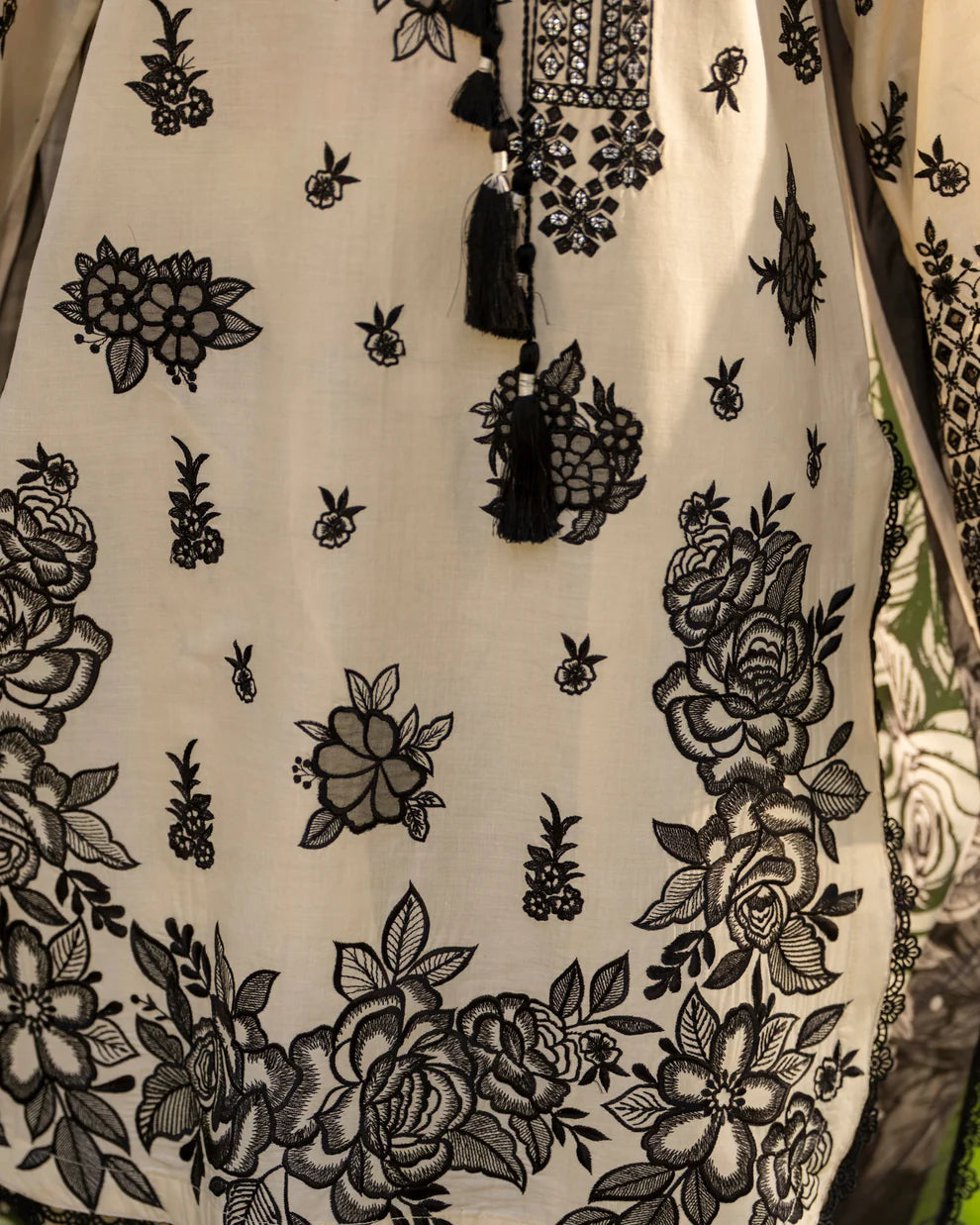 Pure Cotton Suit with Panni Work, 3D Flowers & Chikankari Details