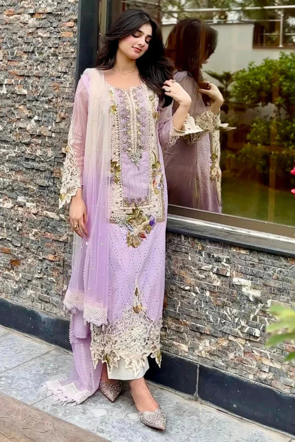 3D & Crochet Hand Embroidered Cotton Chikankari Suit