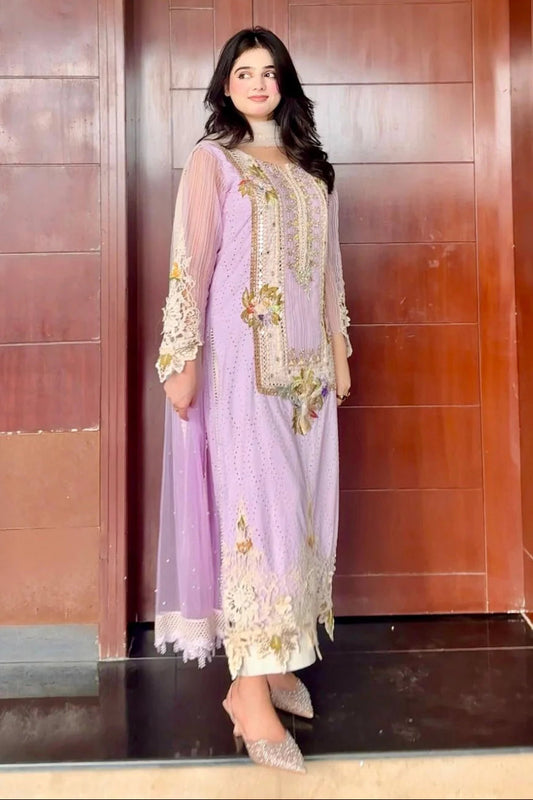 3D & Crochet Hand Embroidered Cotton Chikankari Suit