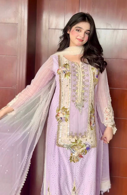 3D & Crochet Hand Embroidered Cotton Chikankari Suit