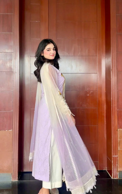 3D & Crochet Hand Embroidered Cotton Chikankari Suit