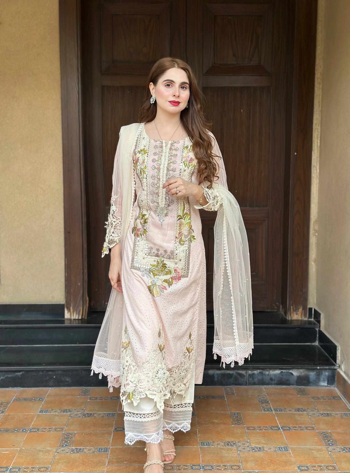 3D & Crochet Hand Embroidered Cotton Chikankari Suit