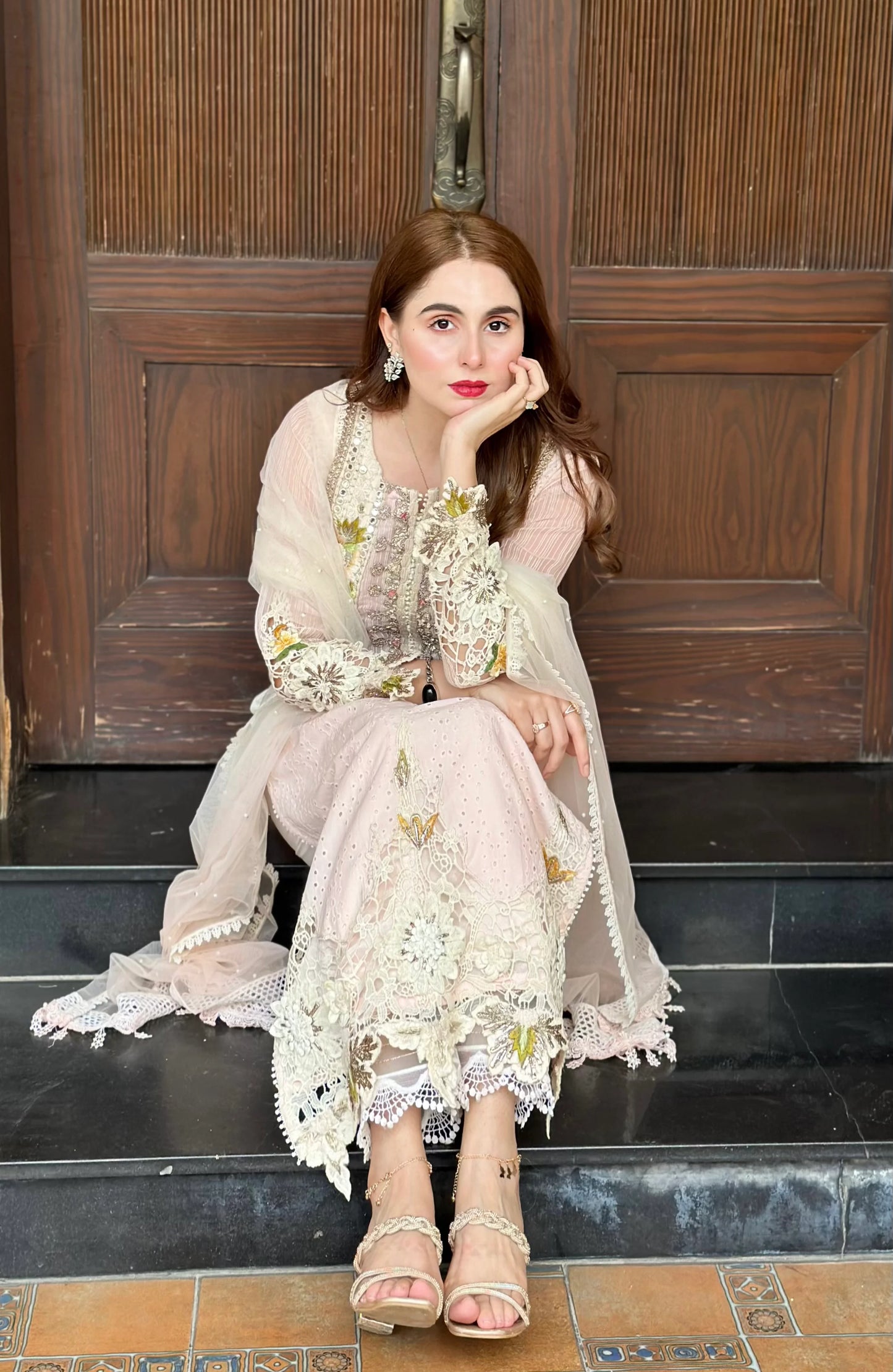 3D & Crochet Hand Embroidered Cotton Chikankari Suit