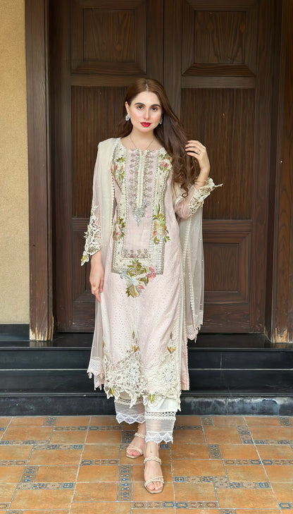 3D & Crochet Hand Embroidered Cotton Chikankari Suit