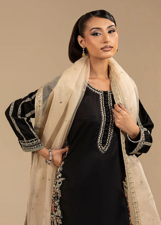Black Hand Embellished Korean Raw Silk Suit