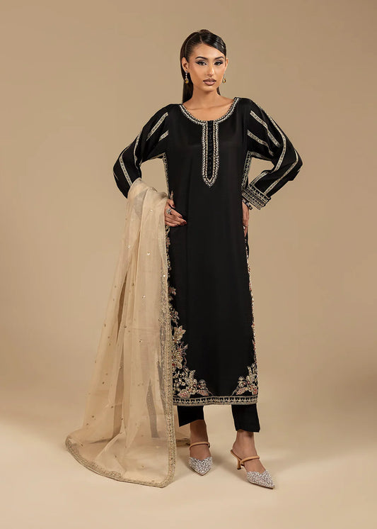Black Hand Embellished Korean Raw Silk Suit