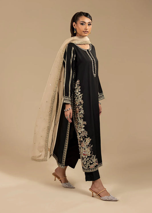 Black Hand Embellished Korean Raw Silk Suit