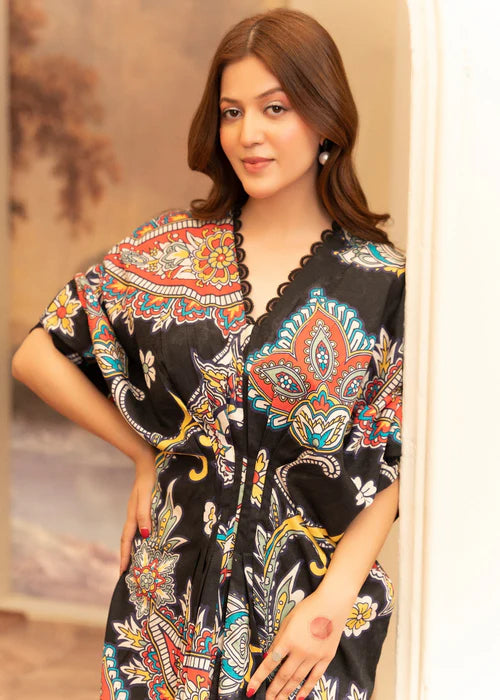 Black Textured Lawn Kaftan