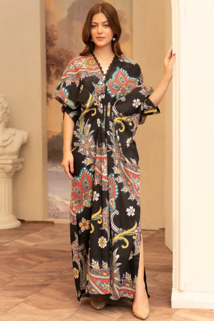 Black Textured Lawn Kaftan