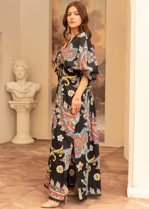 Black Textured Lawn Kaftan