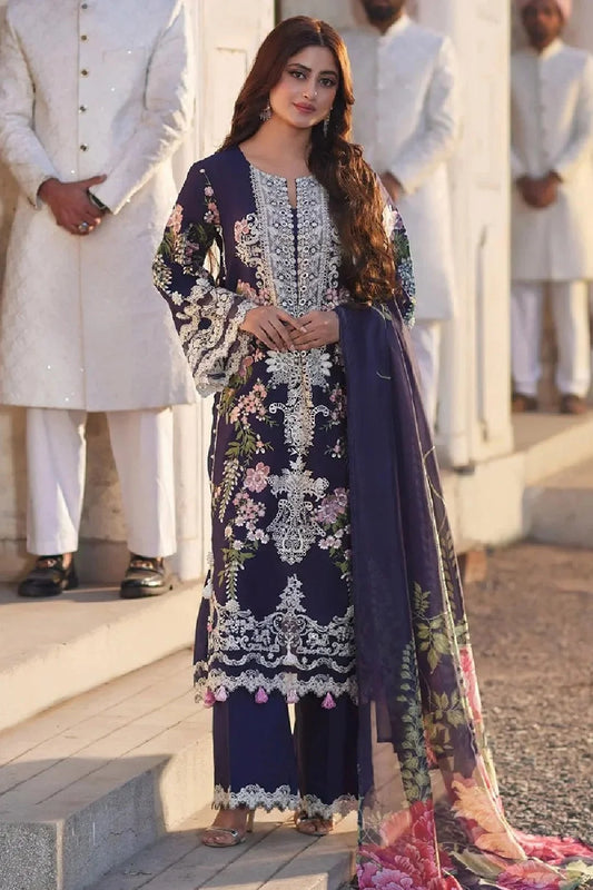 Heavy Embroidered Navy Blue Lawn Suit