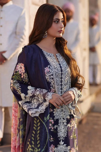 Heavy Embroidered Navy Blue Lawn Suit