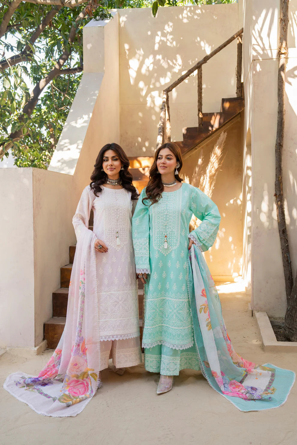 Aqua Mint Heavy Embroidered Pure Cotton Suit with Matte Thread Work