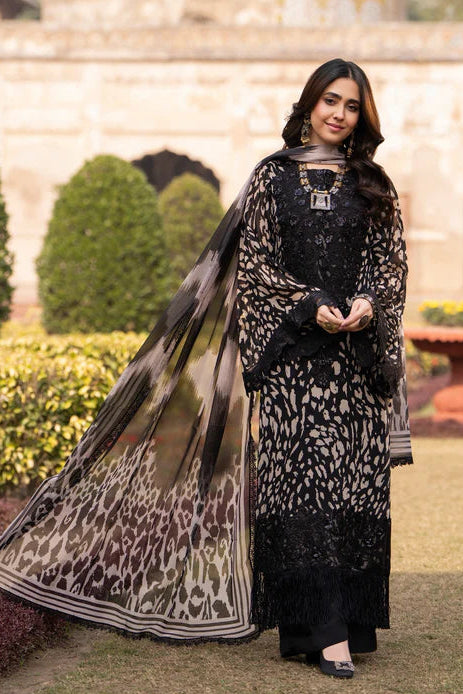 Black Printed Georgette Long Suit with Sequins & 3D Work