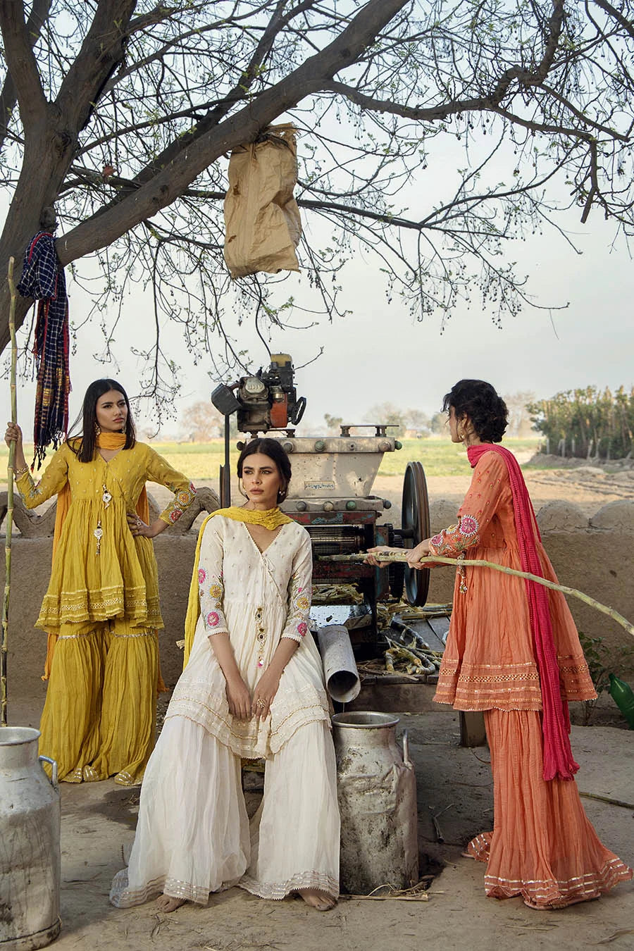 Yellow Paper Cotton Peplum Top with Gharara