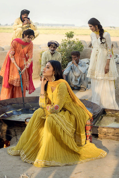 Yellow Paper Cotton Peplum Top with Gharara