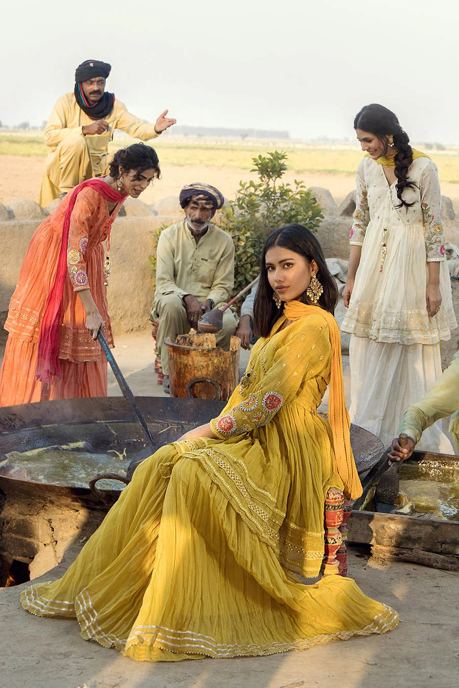 Yellow Paper Cotton Peplum Top with Gharara