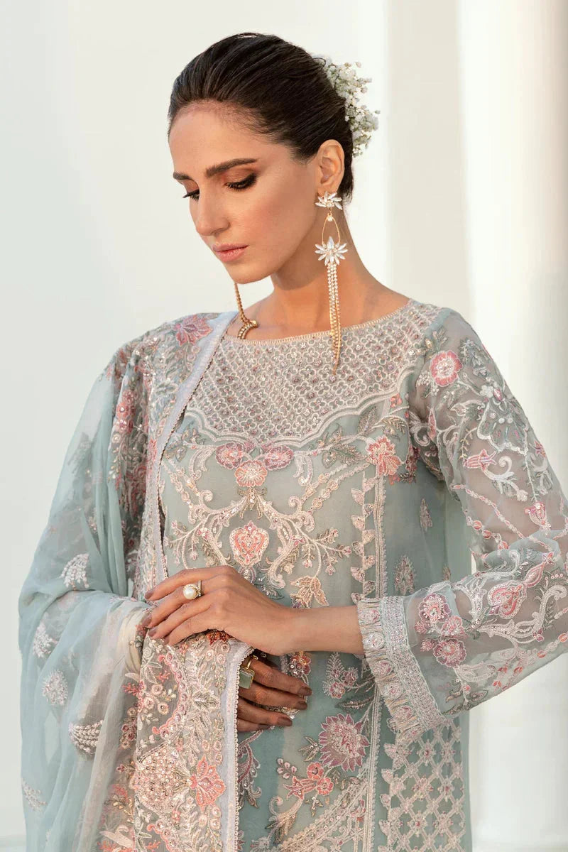 Sky Blue Sequins Embroidered Chiffon Suit