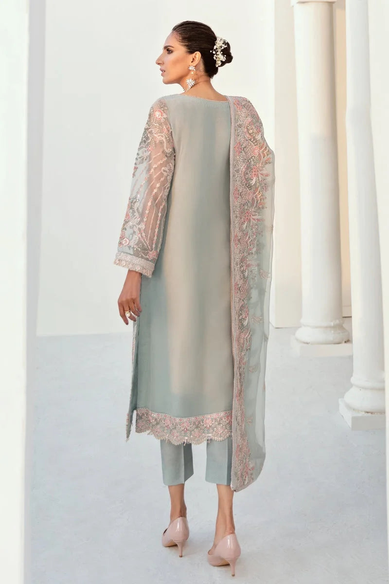 Sky Blue Sequins Embroidered Chiffon Suit