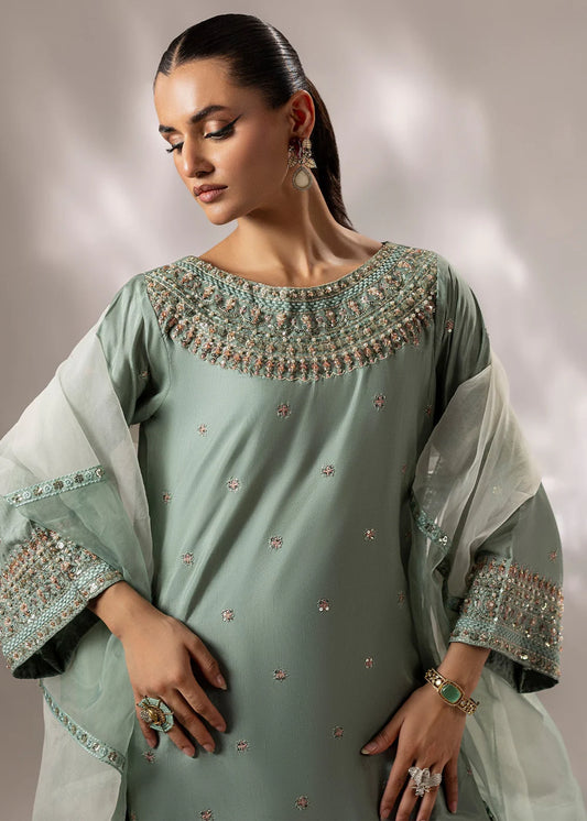 Mint Green Raw Silk Farshi Shalwar Suit