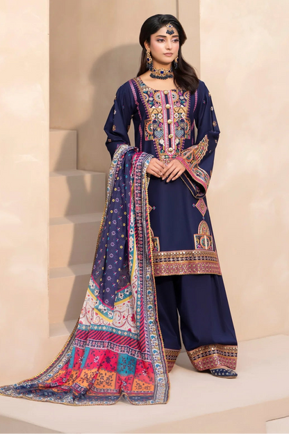 Navy Pure Cotton Farshi Shalwar Suit with Tilla & Sequins Work