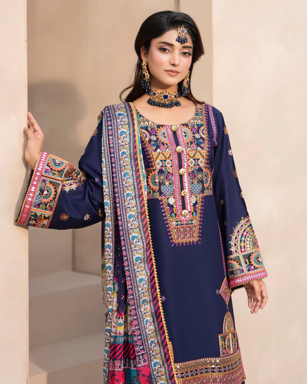 Navy Pure Cotton Farshi Shalwar Suit with Tilla & Sequins Work