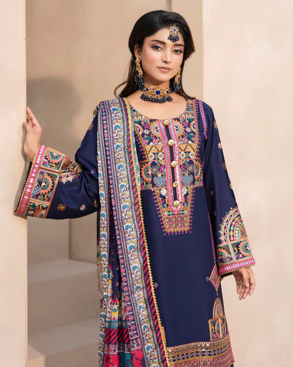 Navy Pure Cotton Farshi Shalwar Suit with Tilla & Sequins Work