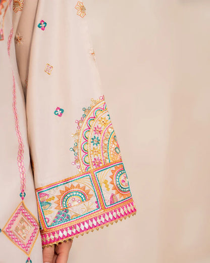 Oatmeal Pure Cotton Farshi Shalwar Suit with Tilla & Sequins Work