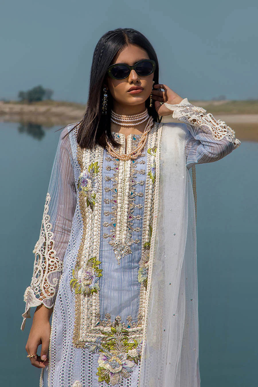 3D & Crochet Hand Embroidered Cotton Chikankari Suit