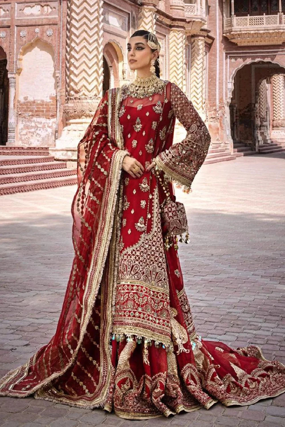 Red Handmade Bridal Gharara