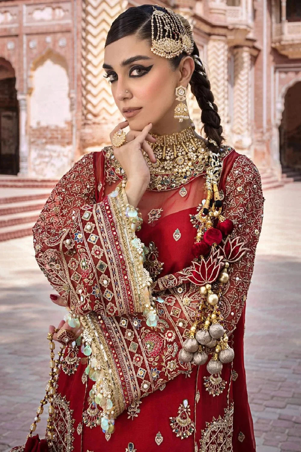 Red Handmade Bridal Gharara