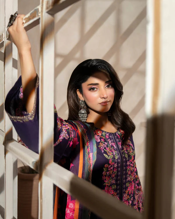 Lavender Embroidered Pure Cotton Suit with Long Shirt