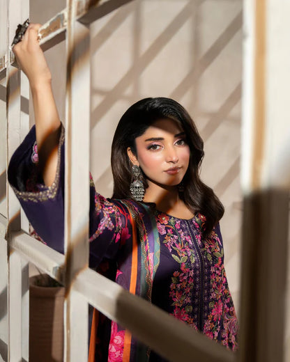 Lavender Embroidered Pure Cotton Suit with Long Shirt