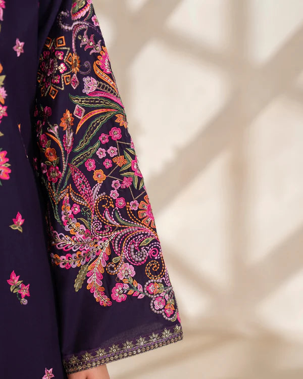 Lavender Embroidered Pure Cotton Suit with Long Shirt