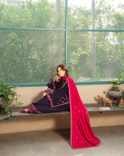 Magenta Kotrai Embroidered Farshi Shalwar Suit