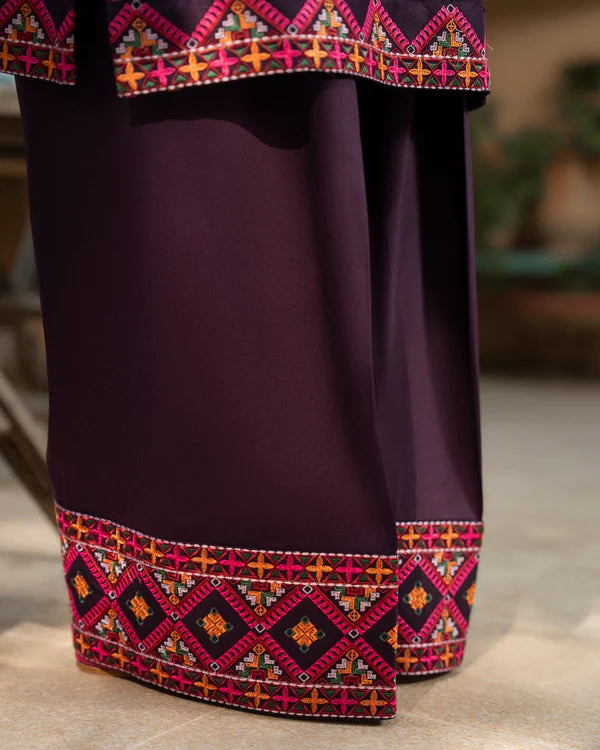 Magenta Kotrai Embroidered Farshi Shalwar Suit