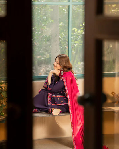 Magenta Kotrai Embroidered Farshi Shalwar Suit