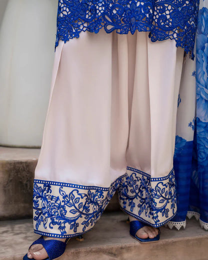 Dark Blue Embroidered Silk Farshi Shalwar Suit
