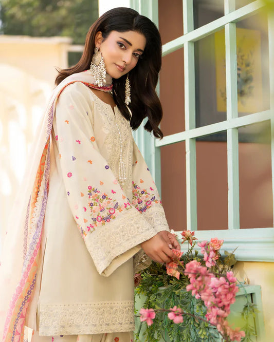 Antique Pearl Embroidered Pure Cotton Farshi Shalwar Suit