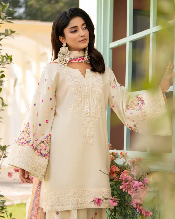 Antique Pearl Embroidered Pure Cotton Farshi Shalwar Suit