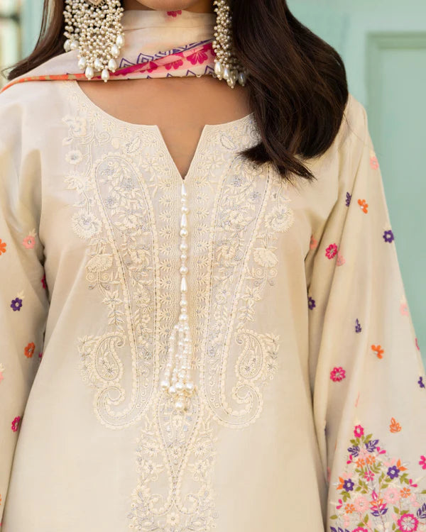 Antique Pearl Embroidered Pure Cotton Farshi Shalwar Suit