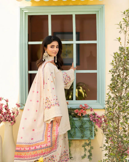 Antique Pearl Embroidered Pure Cotton Farshi Shalwar Suit