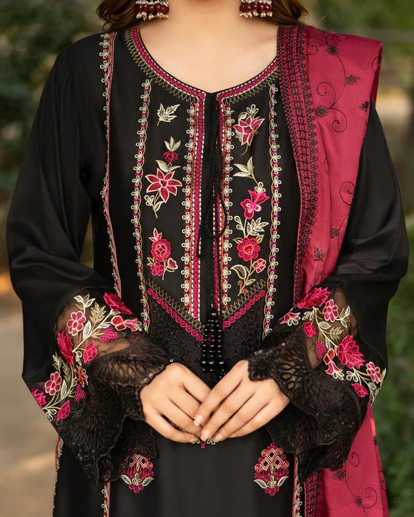 Black Cherry Heavy Embroidered Kotrai Suit