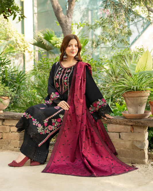 Black Cherry Heavy Embroidered Kotrai Suit