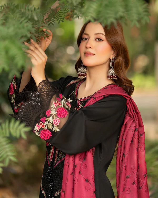 Black Cherry Heavy Embroidered Kotrai Suit